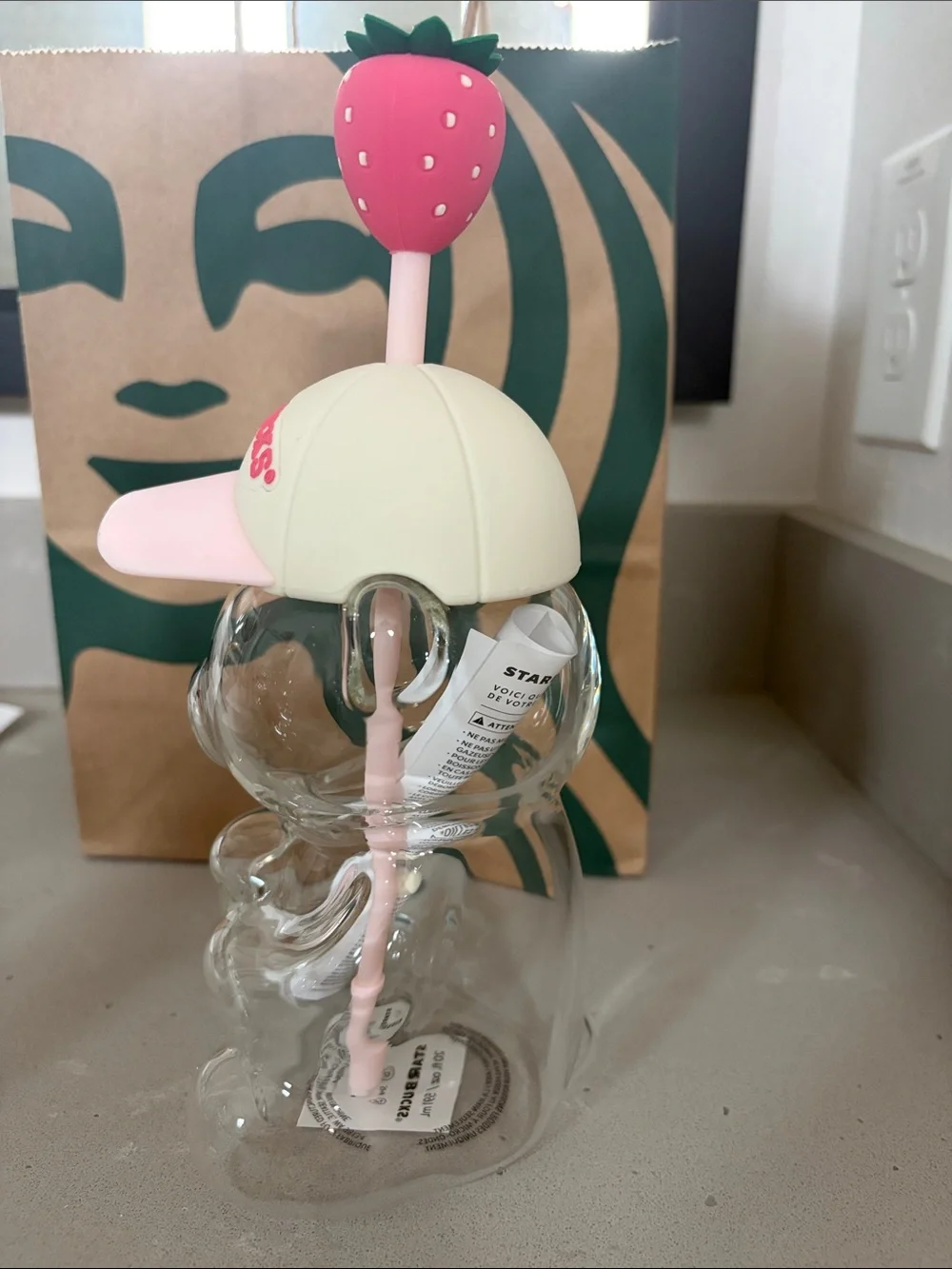 1 Starbucks Pink Strawberry Bear  Cup with Straw